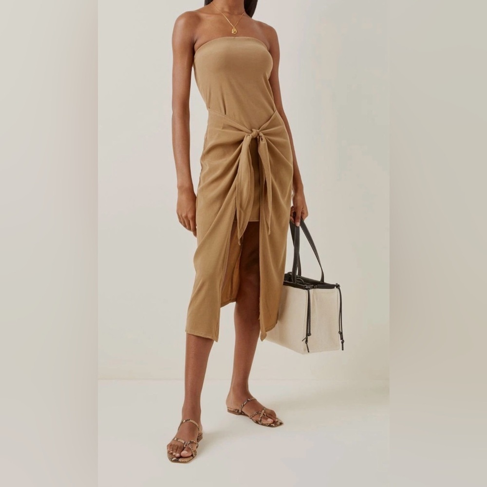 Anemos Women's Brown Strapless DK Self-Tie Wrap‎ Dress, Size XS